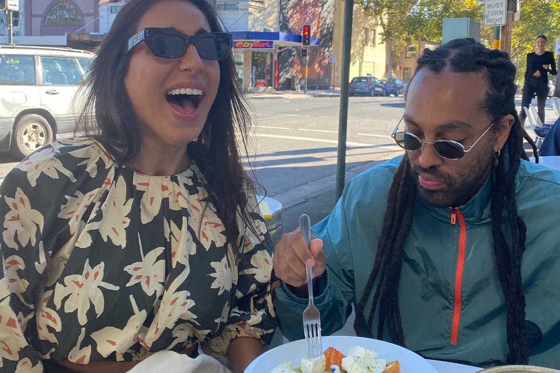 two people eating dinner